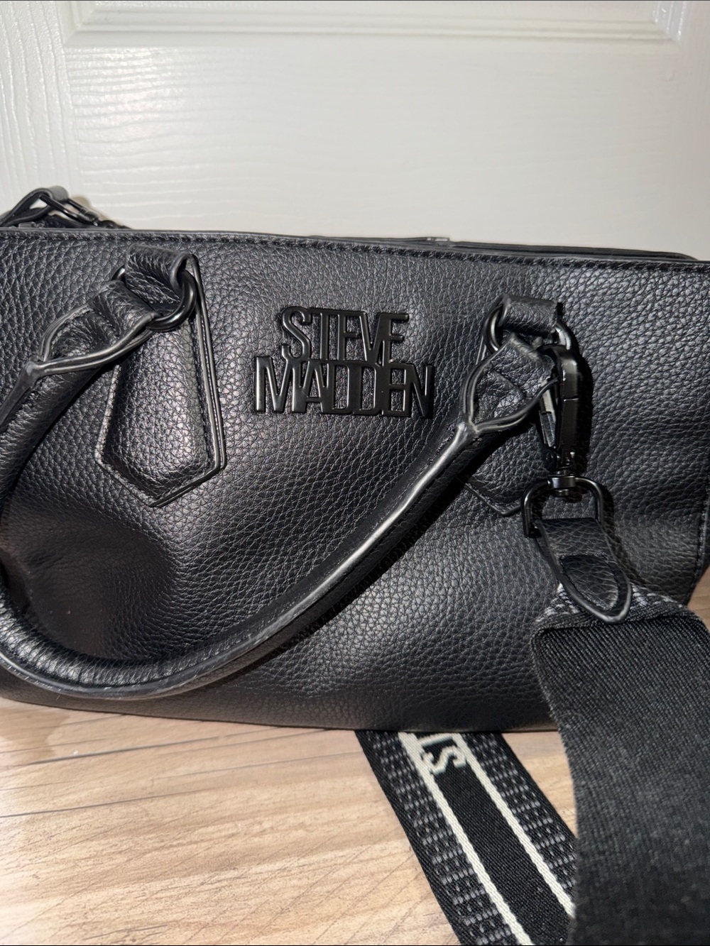 Steve Madden Black Pebbled Leather Shoulder Satchel